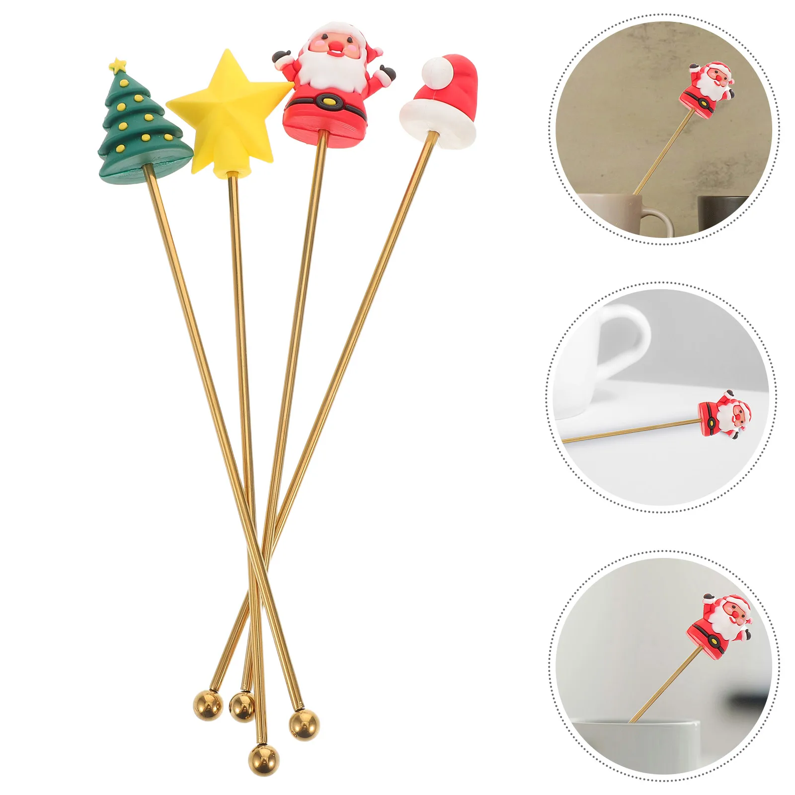 

4 Pcs Christmas Mixing Spoon Swizzle Sticks for Cocktails Metal Stainless Steel Stirring Rod