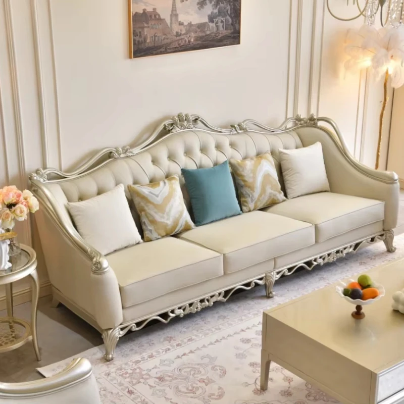 

Solid wood carving flower L-shaped combination sofa durable living room European style