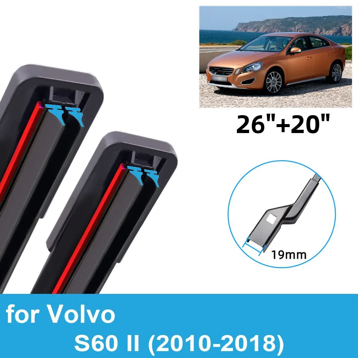 

2PCS Car Wiper Blades for 2010-2018 Volvo S60 II Front Windscreen Windshield Double Rubber Car Accessories 2015 2016 2017 2018