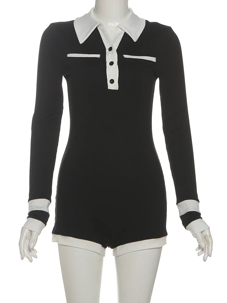 Fmxires كم كامل التباين المرقعة بلايسوت المرأة مضلع زر بولو الرقبة نحيل تمتد التفاف الورك الشارع موضة السروال القصير