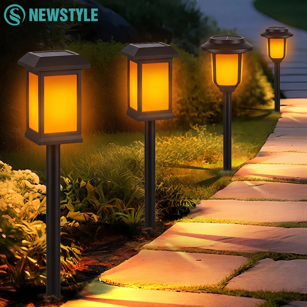Solar Flame Pathway Garden Lights Outdoor Waterproof Lawn Lamp Simulated Flames Landscape Lights for Yard Patio Walkway Decor