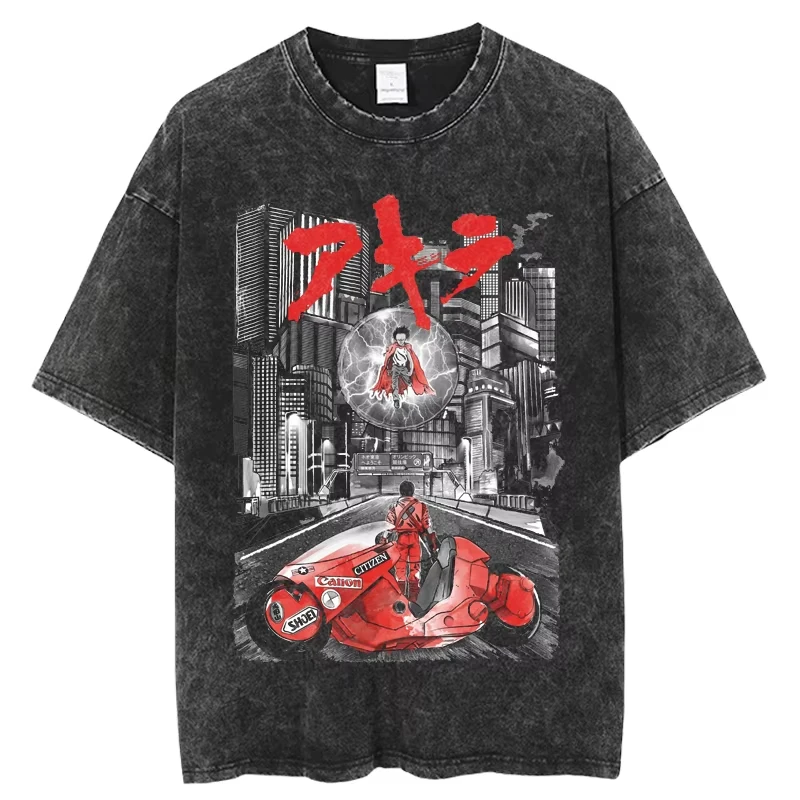 Do Old Japanese Anime Akira Vintage Wash T-Shirt Street Y2K Short Sleeve Harajuku Cotton Neutral Top Graphic Tee Clothing Unisex