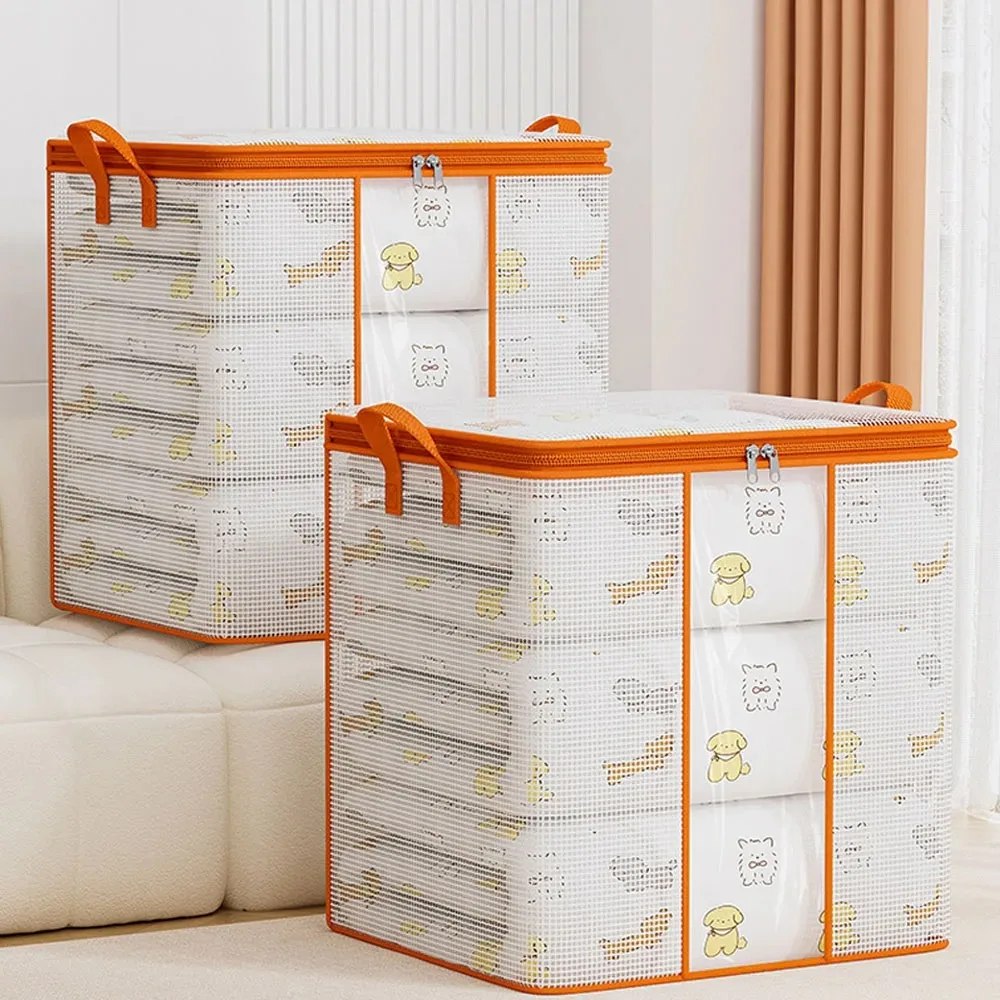 

Quilt Portable Storage Bag Packing Bag Large Moving Bag Luggage For Moving Thick Cotton Quilt Transparent Mesh Fabric Clothes