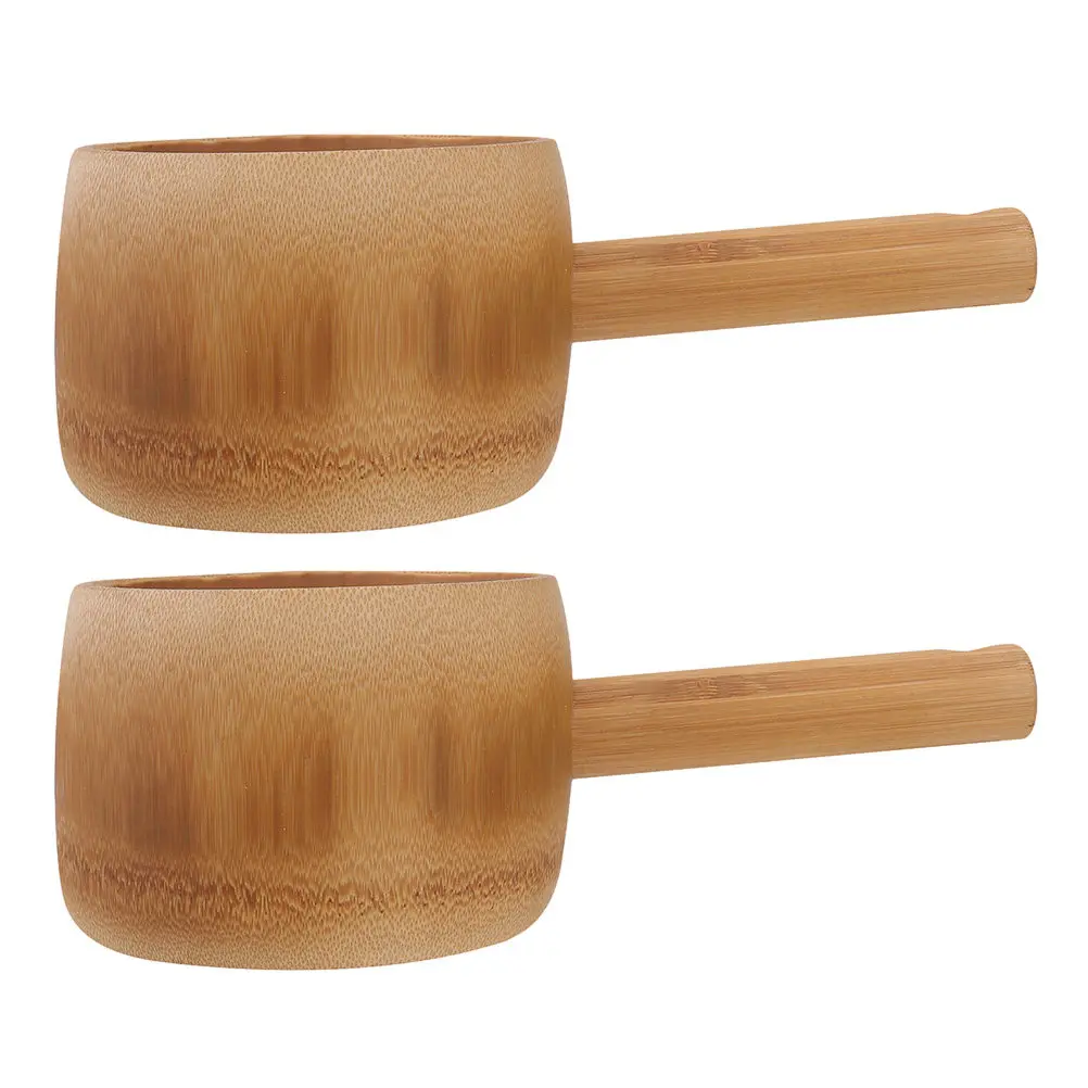 2Pcs Bamboo Water Ladle Long Handle Deep Water Bailer Kitchen Garden Scoop Multipurpose Kitchen Gadget Watering Scoop