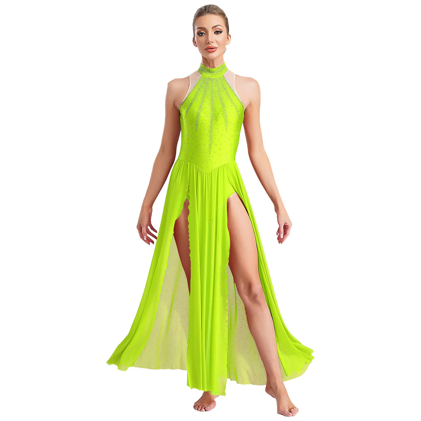 Mulheres pura malha ballet vestido moderno vestido de dança lírica sem mangas split desempenho contemporâneo dancewear ginástica collant