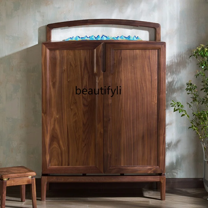 

Black Walnut Solid Wood Household Hallway Shoe Cabinet Light Luxury and Simplicity New Chinese Furniture Cabinet