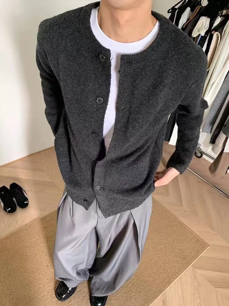 

ay Knitted Open Cardigan Sweater Men's Loose Fit round Ne Autumn Winter Faionable Lazy Sle American Retro Knitwear