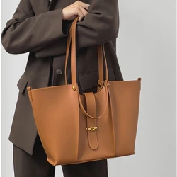 Textured Tote Bag Genuine Leather Women Casual  Commute Shoulder Bags Large Capacity Female Shopping Portable Handle Bag