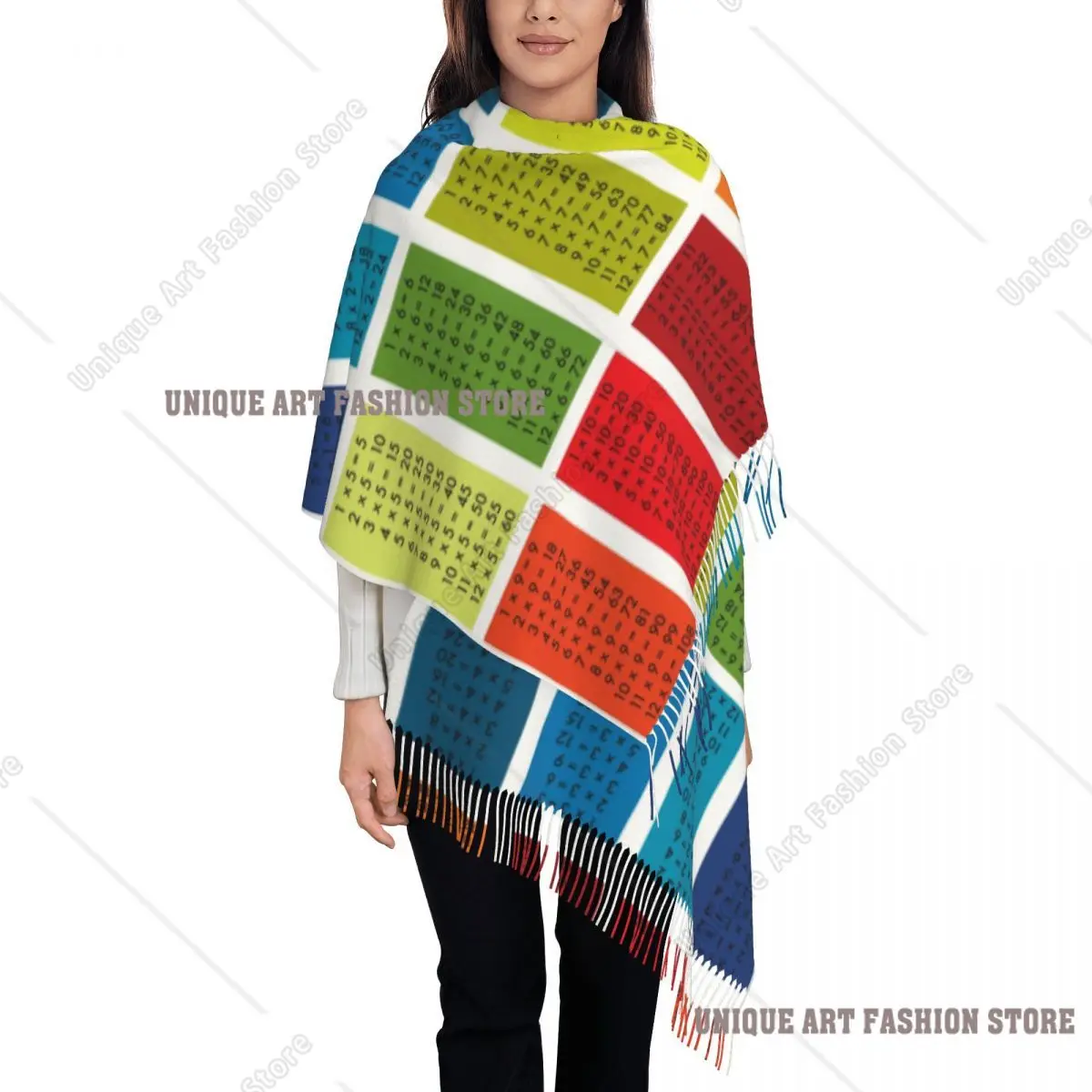 Custom Times Tables Tassel Scarf Women Winter Warm Shawls Wraps Female Math Algebra Multiplication Table Scarves