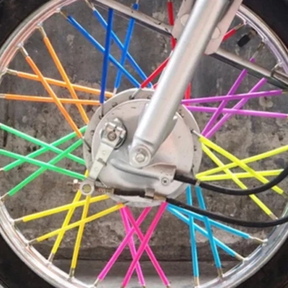 

72Pcs Motorcycle Wheel Spoked Protector Wraps Rims Skin Trim Covers Pipe For Motocross Bicycle Bike Cool Accessories 11 Colors