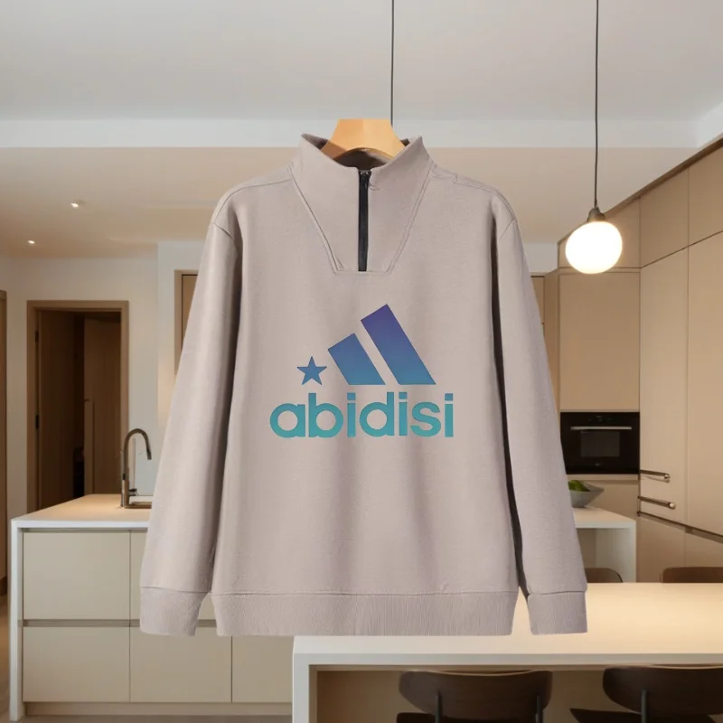 American-Style Autumn and Winter Pure Cotton Half-Zip Sweatshirt for Men and Women, Couple's Casual Sports Top, Badminton Wear, Long-Sleeve Work Uniform for Company Employees