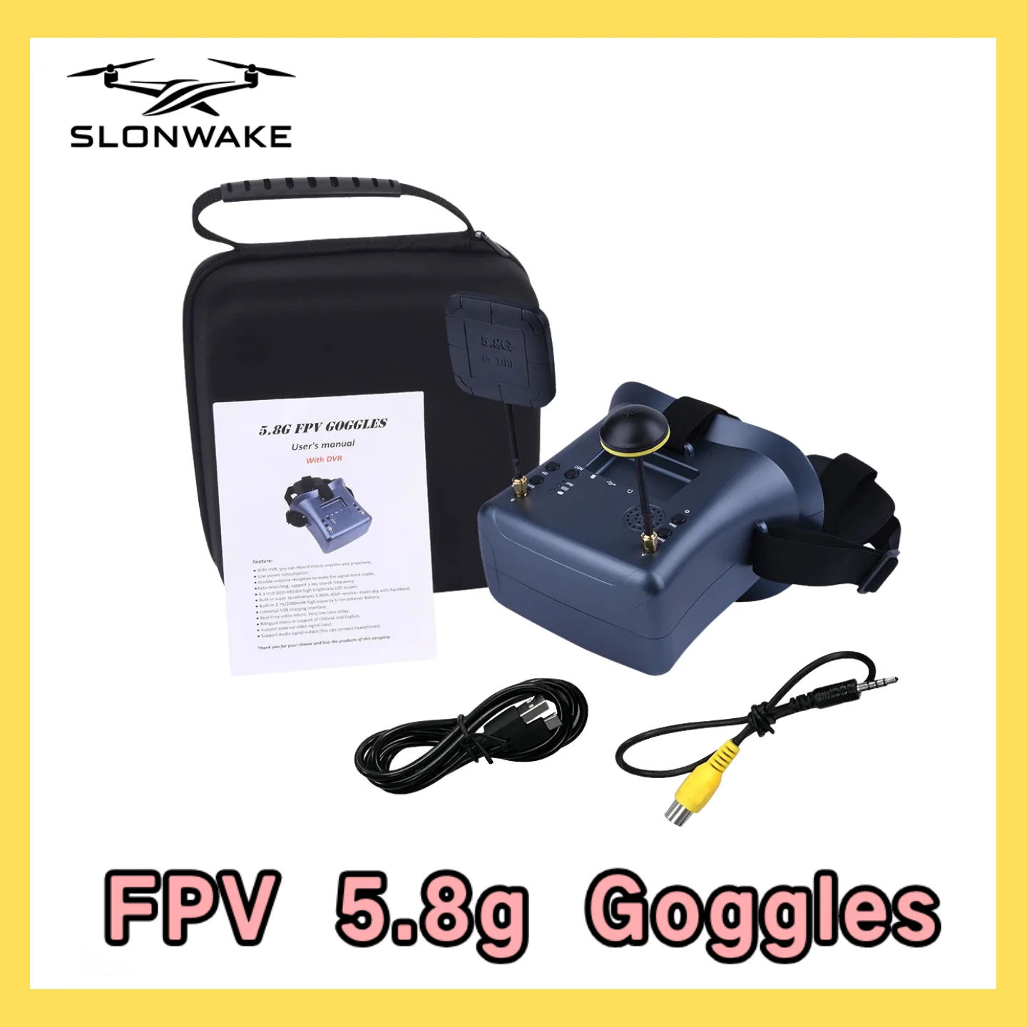 SLONWAKE 5.8G 48CH FPV 400mw VTX 1200TVL Camera 4.3-Inch Eye Mask for Racing Drones, RC Cars and Model Aircraft Fixed-Wing Dro