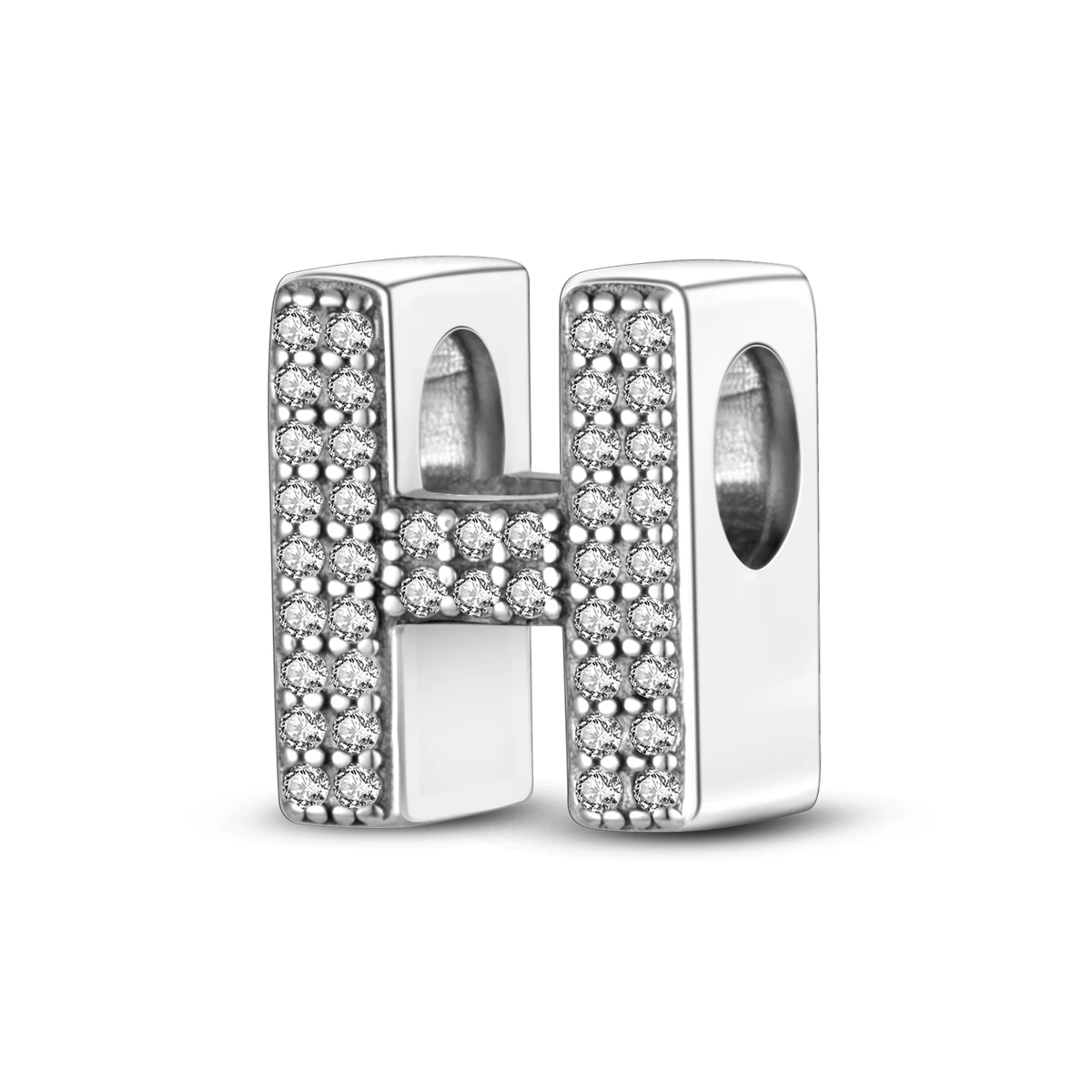 

925 Sterling Silver Letter H Charms Full Paved CZ Initial Dangle Beads Fit Bracelets Necklace Women DIY Jewelry Gift