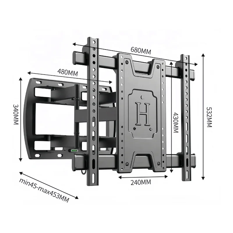 

Высококачественный регулируемый стальной черный настенный кронштейн для телевизора, универсальный настенный кронштейн для телевизора для экранов 50 "90"