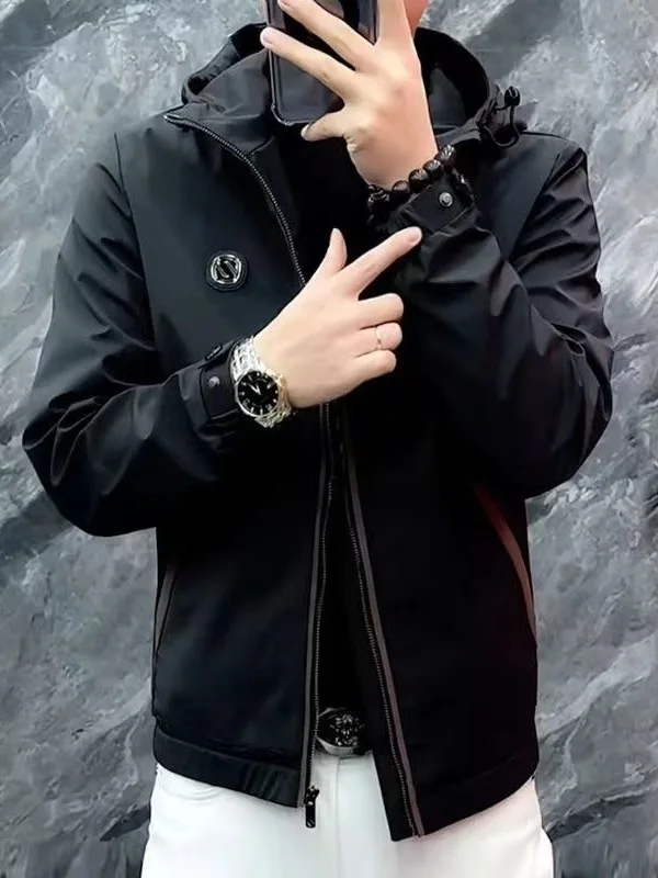 جاكيت كاجوال بغطاء للرأس للرجال، أنيق ومتعدد الاستخدامات، جاكيت عملي بلون واحد للخريف، نمط خارجي، مقاس قياسي، أكمام طويلة مع ... #3