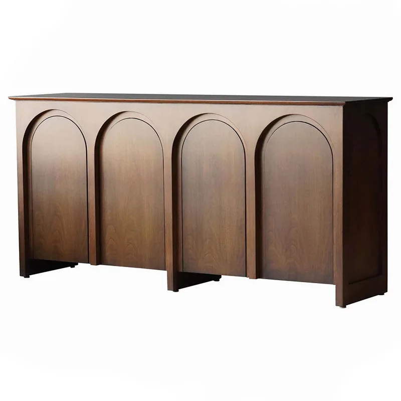 Solid wood medieval cabinet retro dining side cabinet household entrance cabinet round arch living room solid wood dining side
