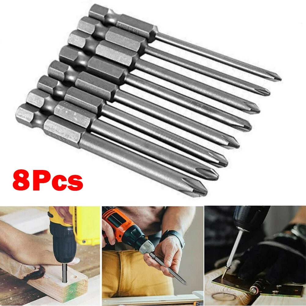 8pcs 75mm Cross Screwdriver Bits Set Alloy Steel Electric Screwdriver 1/4 Inch Hex Screw Driver Bits Hand Tools PH0 PH1 PH2