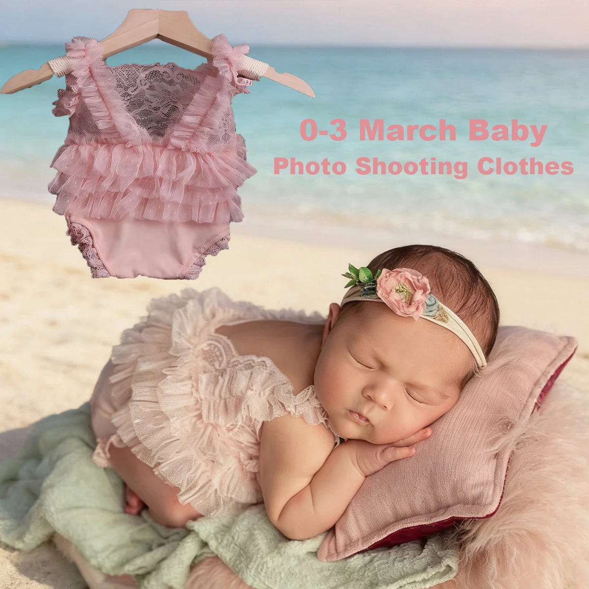 Ylsteed 2 Stücke Rosa Kleid Fotografie Outfits Neugeborenen Spitze Strampler Baby Mädchen Fotoshooting Kleidung-HD