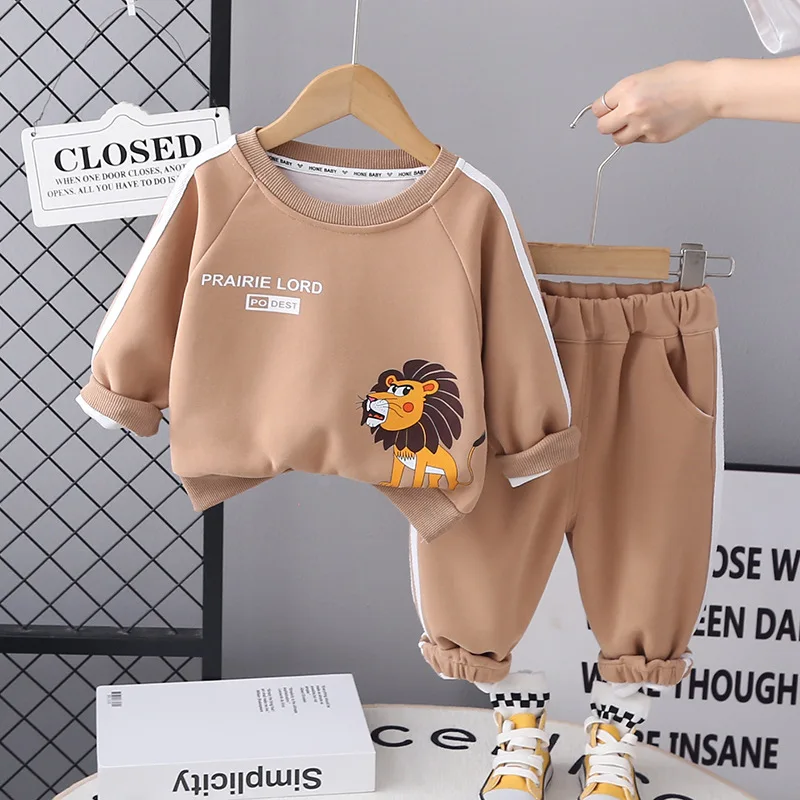 2024 Fall Baby Boys Designer Luxury Clothes Christmans Outfits for Boy Cartoon Lion Long Sleeve Hoodies Tops and Pants Kids Set