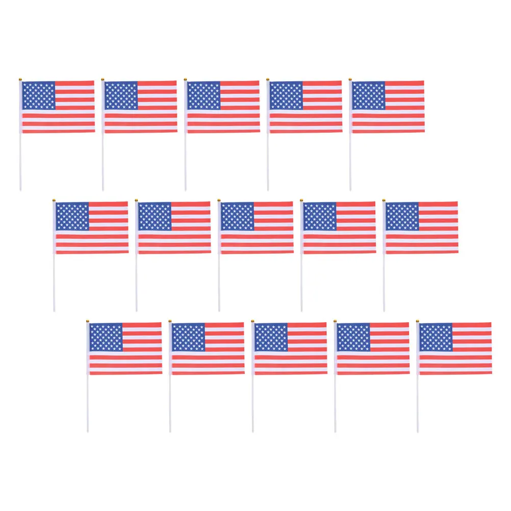 

15Pcs Handheld American Flags 14x21cm Mini Us Flags 30Cm Poles Patriotic Decorations Independence Day Memorial Veterans