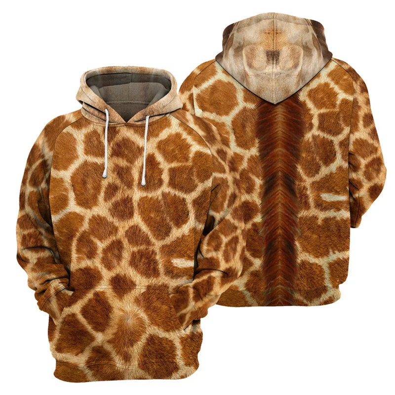 Animal Skin Giraffe Zebra Tiger Leopard Hoodie Men 3D Printed Long Sleeve Pullover Sweatshirts Street Hooded Coat Male Clothes