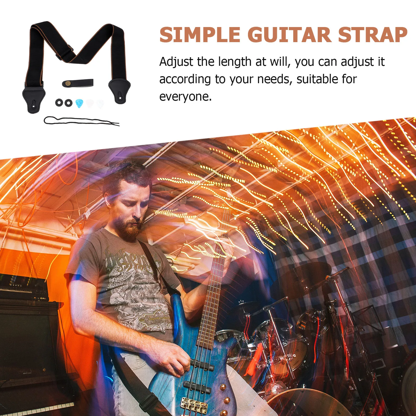 

1 set Guitar Strap Set Electric Acoustic Black Comfortable Adjustable Length Professional Playing Belt Accessories Shoulder