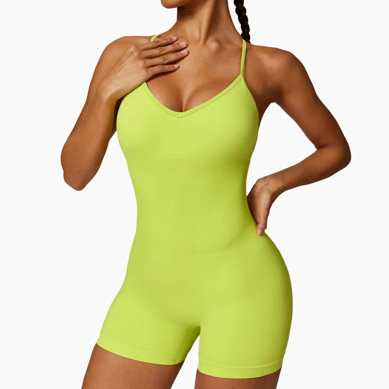 Hollow-out Beauty Back Seamless Yoga Jumpsuit Skinny Slimming Hip Lifting Fitness One-Piece Sportswear for Women7384