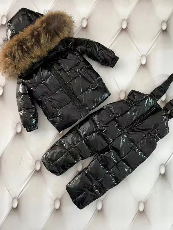 New 2022 Winter Jacket Children down jackets & pant duck down Brand Raccoon Fur hood girl snowsuit set outerwear ski suit Parka