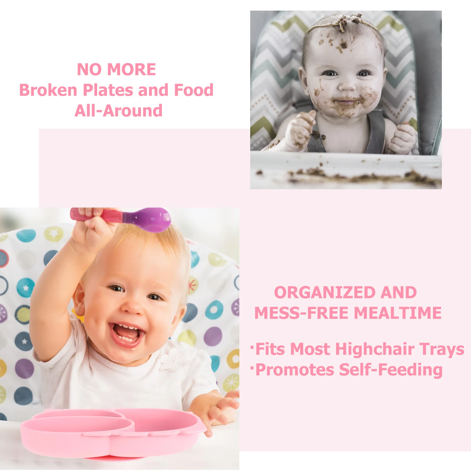 

Silicone Suction Baby Plate Child Compartment Dinner Plate Cartoon Divided Design Durable Practical Easy Carry Travel Gift