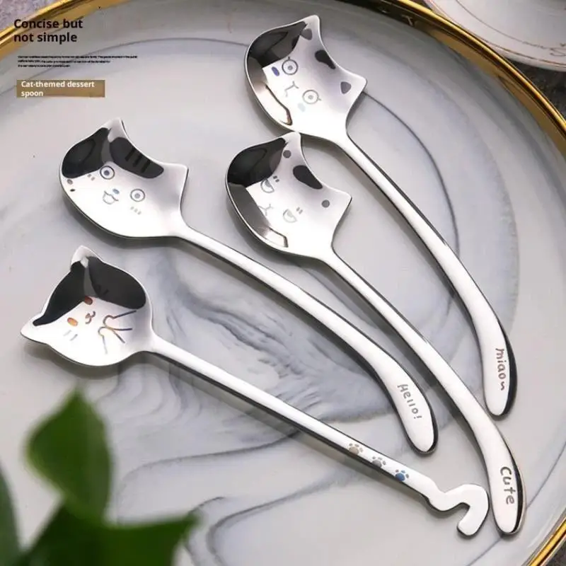 Stainless Steel Cute Cat Spoon Food Grade Cartoon Design For Stirring Coffee Tea Dessert Daily Use view 3