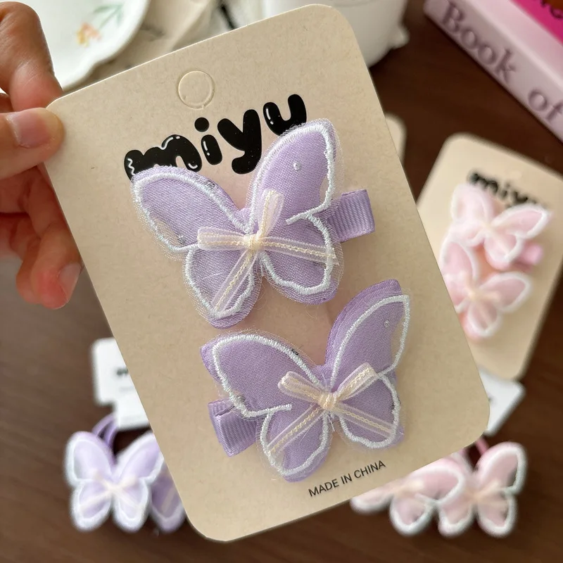 Premium Kids Mesh Butterfly Hair Clips with Lace Trim Candy Colors Soft Lightweight Nonslip for School Party Daily
