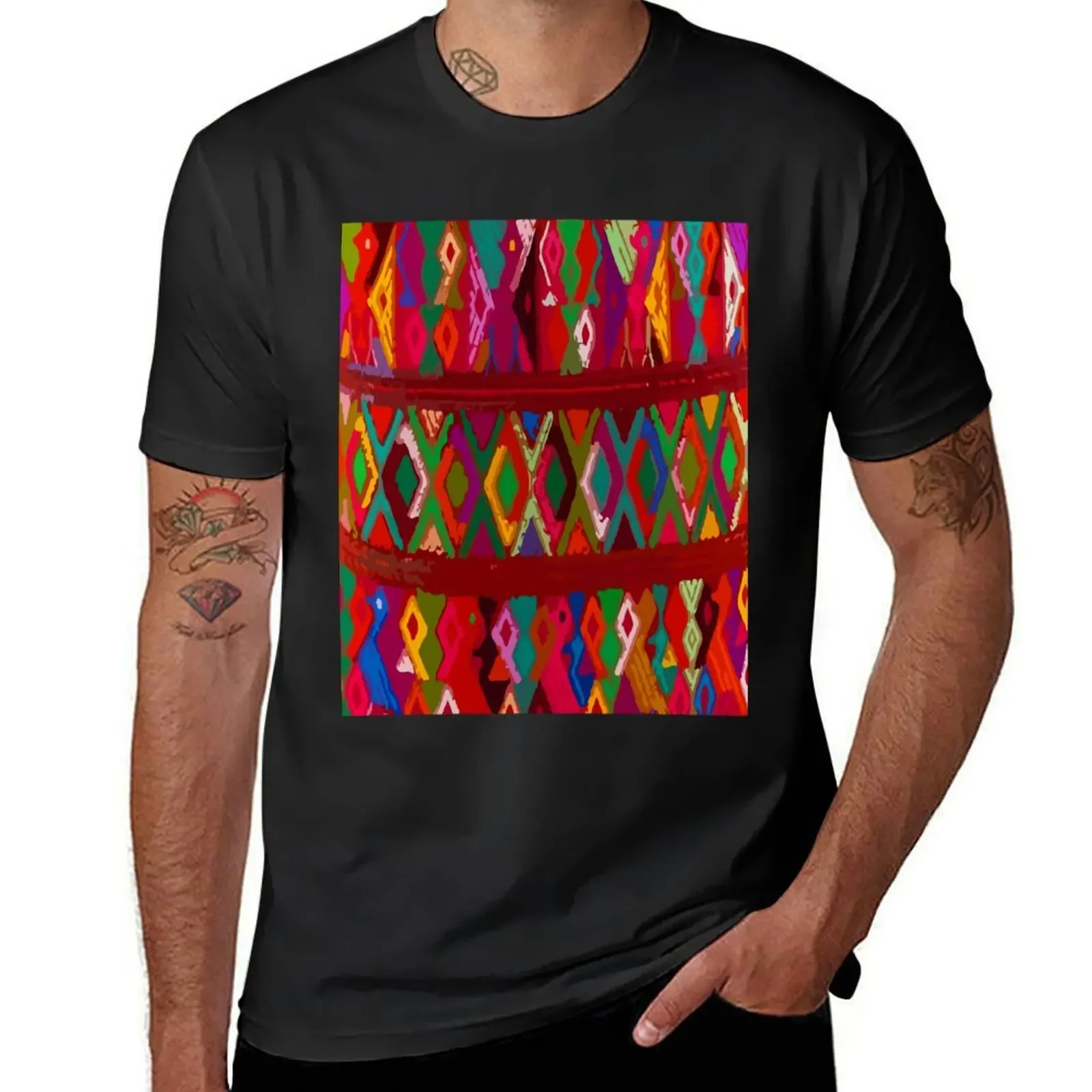 

Colorful rhombus maximalist embroidery dopamine decor boho chic T-Shirt quick-drying for a boy t shirt for men