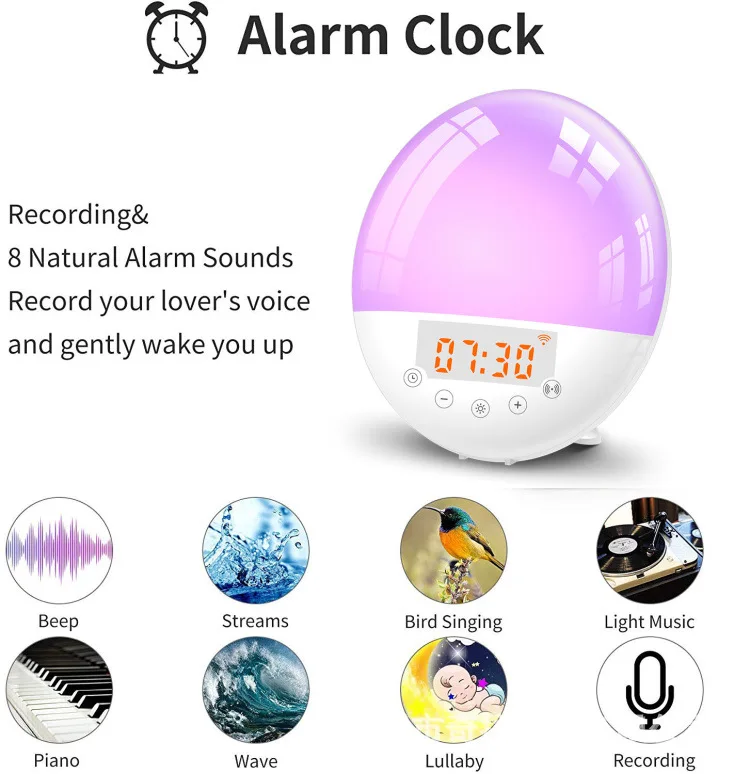 

Wifi Voice Control Smart Wake-up Light Alarm Clock Sunrise Natural Sleep Atmosphere Light Sound and Light Integrat Night Lamp