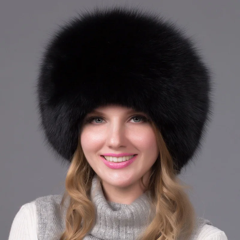 fox fur hat whole fur mongol hat leather top thickened warm ear cap princess hat winter ladies