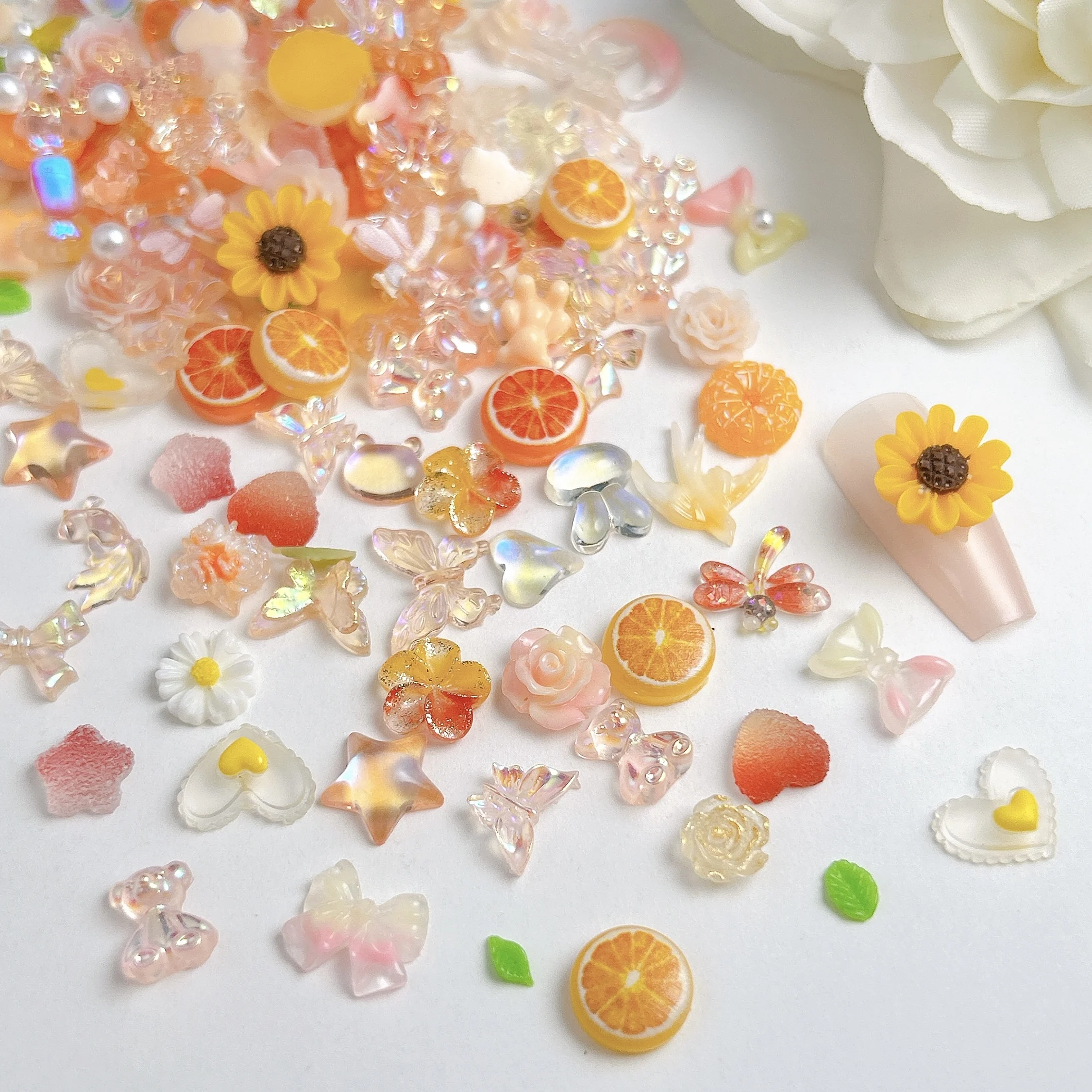 60 pz creativo fondente cuore libellula arancione resina pendenti per unghie stella trasparente farfalla fiore misto decorazioni per unghie fai da te