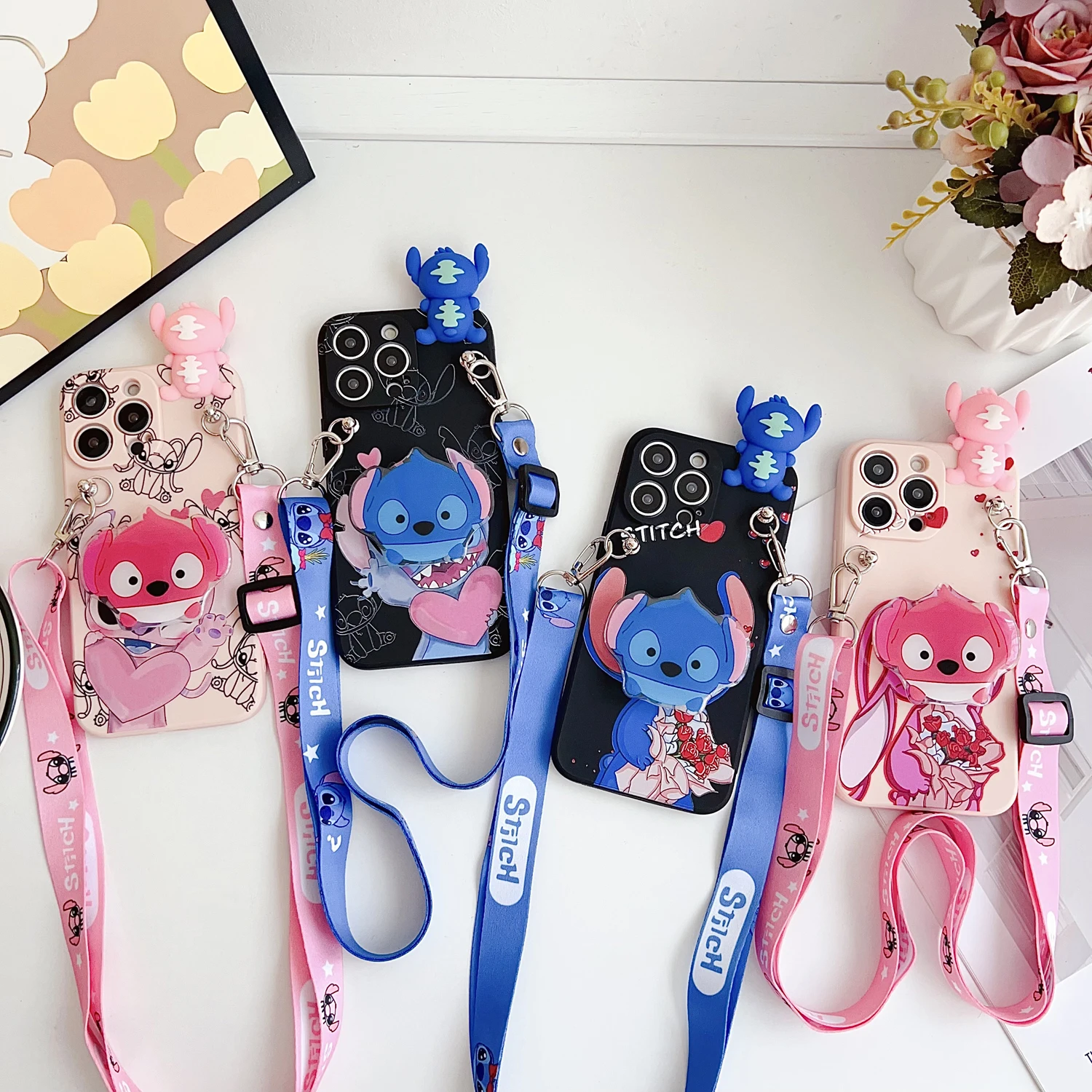 For Xiaomi Redmi 9 10 10A 12 13 10C 12C 13C 14C Note 8 9 9s 10 11 12 13 14 Pro Flowers Stitch Case With Holder Rope