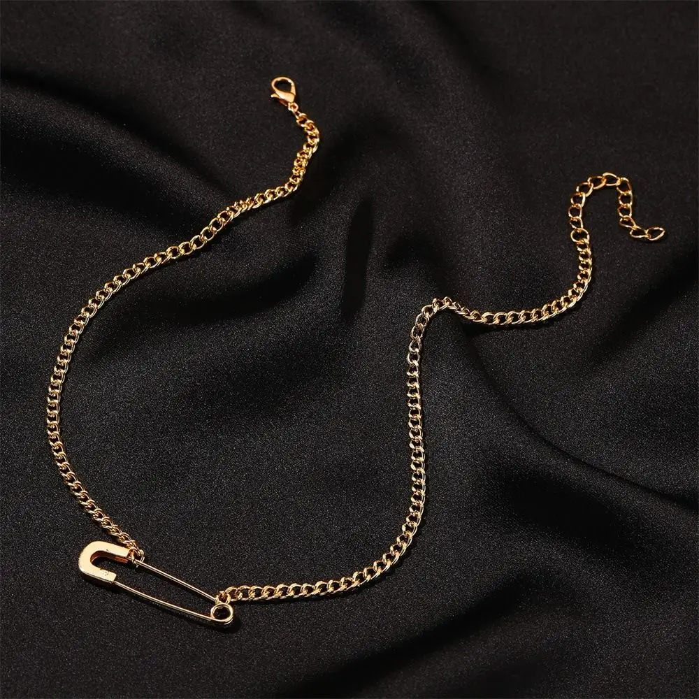 بسيطة الإبداعية دبوس قلادة الذهب الفضة الباردة الرياح دبوس الأمان قلادة سلسلة الترقوة الراقية تصميم قلادة قلادة الإناث #4