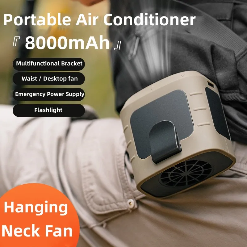 

Multi-functional Outdoor Fan Hanging Neck Fan Portable Camping Hiking Sports Usb Mini Fan With 8000mah Power Bank With Light