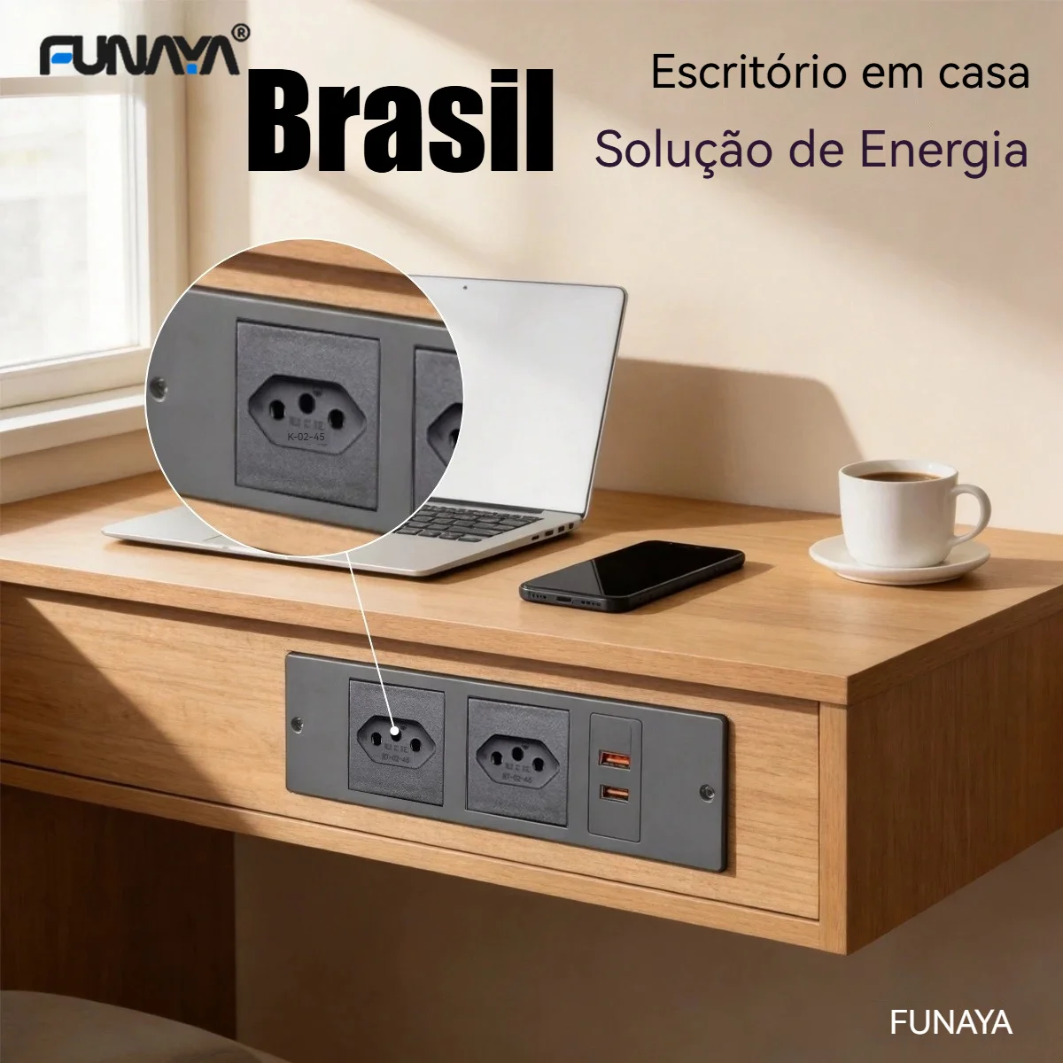 

FUNAYA Brazil Built-in Table Recessed Socket with USB-A C BR Power Plug Desktop Furniture Hidden Sockets 2 3 Countertop Outlets