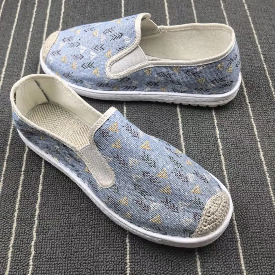 

Vintage Espadrille Slip On Shoes Linen Geometric Pattern Casual Sneakers Breathable Non-slip Flat Shoes for Men/Women