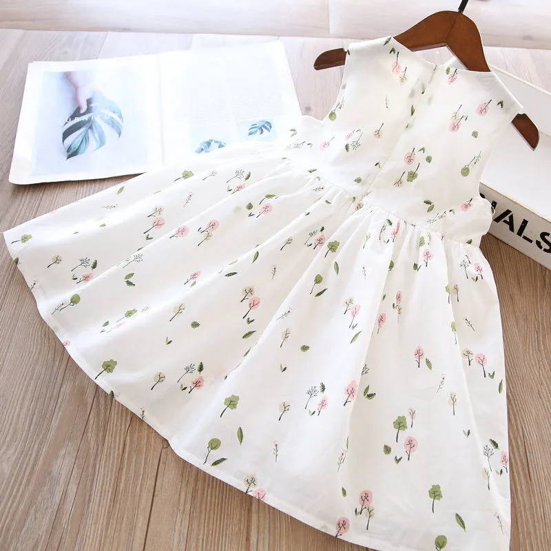 Vestido de verão para meninas, novo vestido colete elegante para crianças, algodão puro, verão, floral, bebê, vestido de princesa