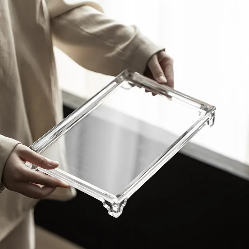 Clear Acrylic Tea Tray Rectangular Water Storage Pot for Kung Fu Tea Set Dry Brewing Cup Holder Rack Small Teaware Organizer