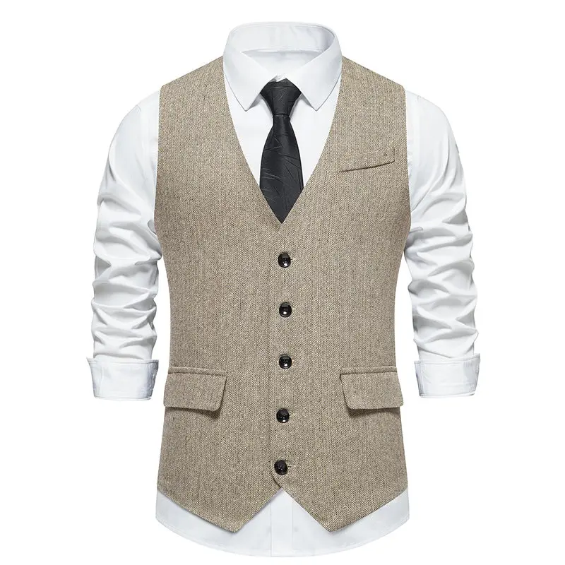 Men‘s Suit Vests Vintage Style Smart Casual Waistcoat Slim Single Breasted Suit Vest Men Sleeveless Formal Wedding Waistcoat Man