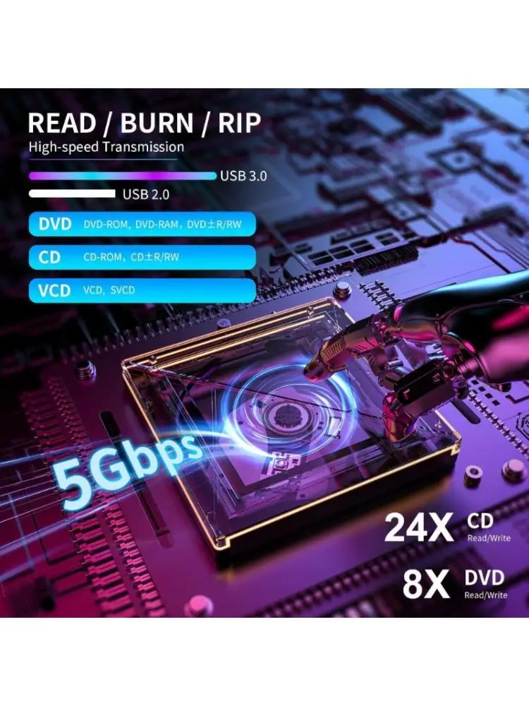 Y1UB External Disc Writer USB3.0 Burning Fast Speed For Desktop Laptop Computers