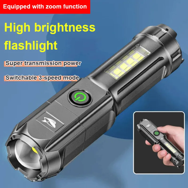 Portable strong light small flashlight floodlight side lamp flashlight focusing dual light source portable rechargeable treasure