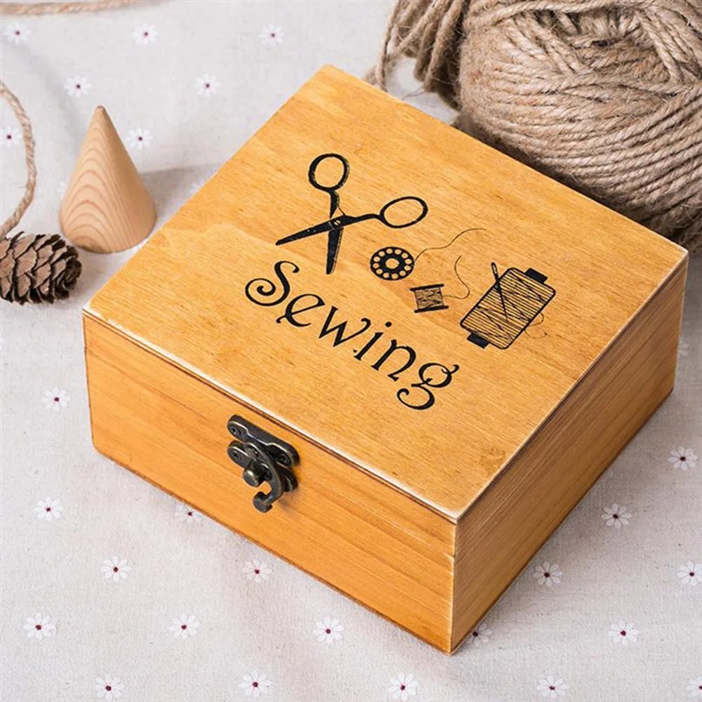 Wooden Sewing Box Sewing Accessories Supplies Kit Workbox for Mending