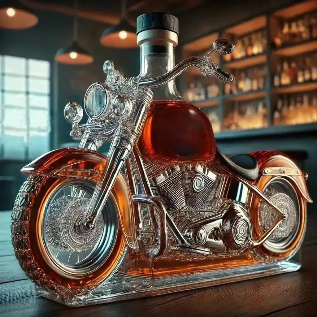 Motorcycle-Shaped Wine Bottle, Sealed Whiskey, Household High Borosilicate Glass Wine Infuser, Collection and Decoration Ornamen