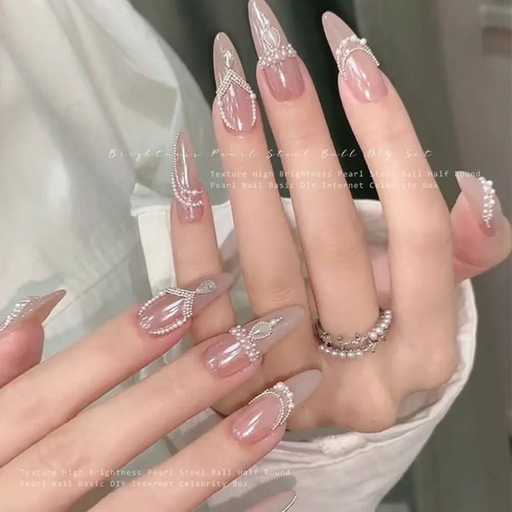 Mixed Sizes Pearl Nail Charms Round Pearl 3D Flat Bottom Nail Art Decorations DIY Manicure Pearl Nail Accessories