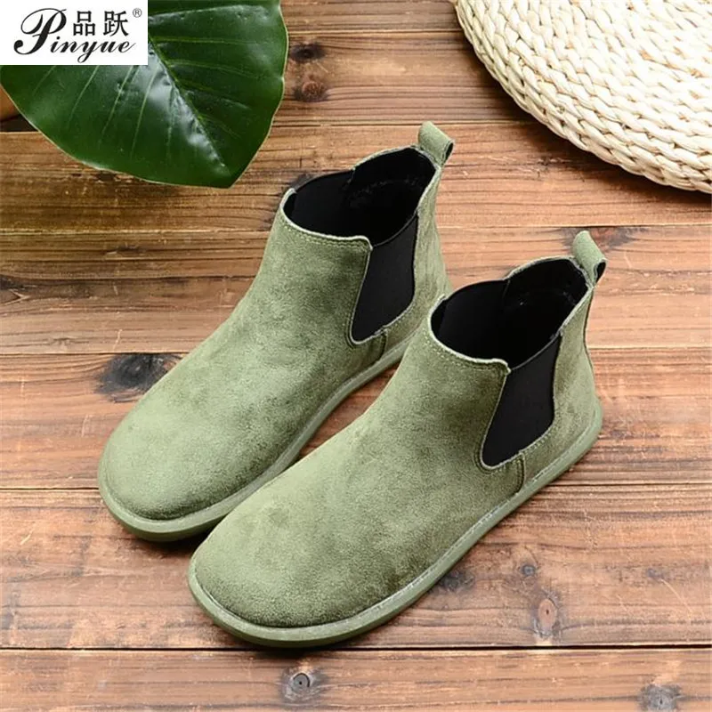 size 35 40 New Fall/winter frosted suede leather  women Vintage Chelsea ankle walking shoes boots