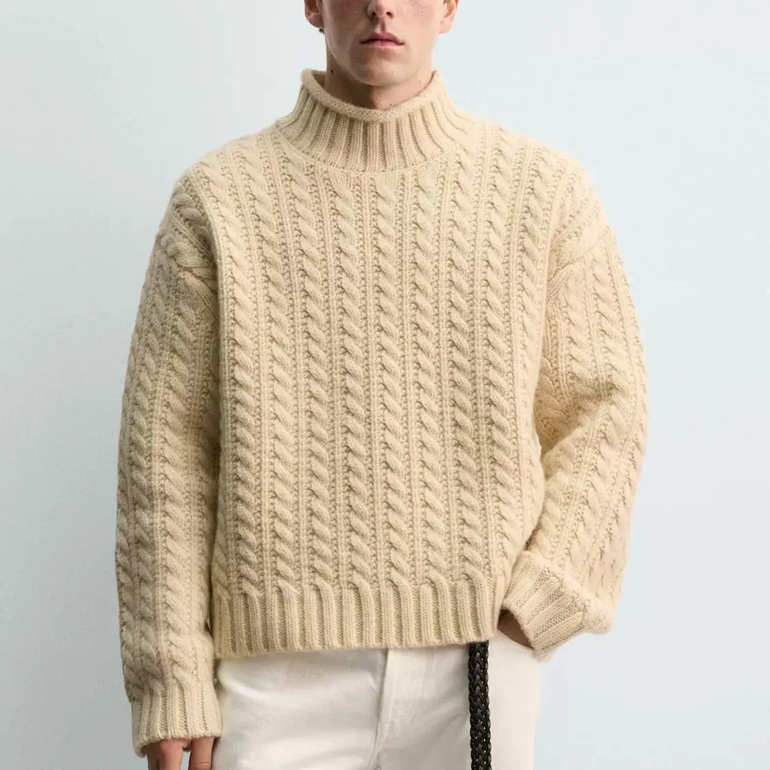 

New Arrival Winter Men's Knitwear Aaron Levine Collaborative Series Loose Fit Long Sve f High Collar Warm Breathable